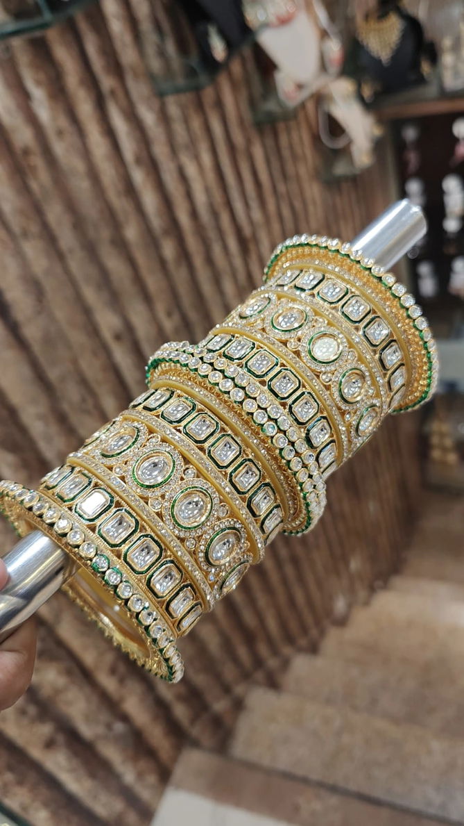 Designer Bridal Wear Jartar Kundan Bangles Chuda Set 3 Wholesale Price In Surat
